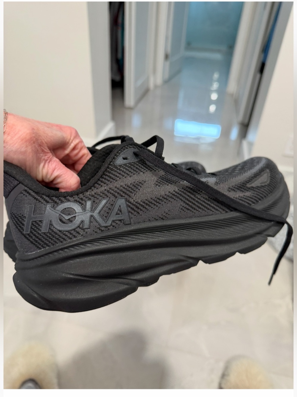 Hoka Women's Black/Black Clifton 9 Performance Running Sneakers - Picture 7 of 12